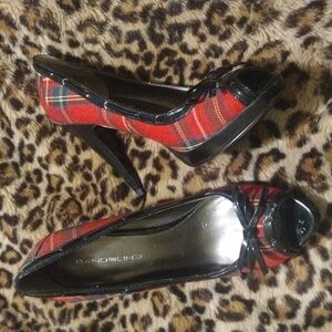 Bandolino red plaid pumps size 7